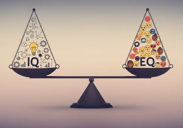 Scales balancing IQ (logic) and EQ (emotions) concepts.
