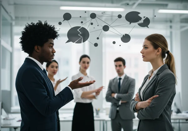 Team kämpft mit der Kommunikation, symbolisiert die Auswirkungen geringer EI