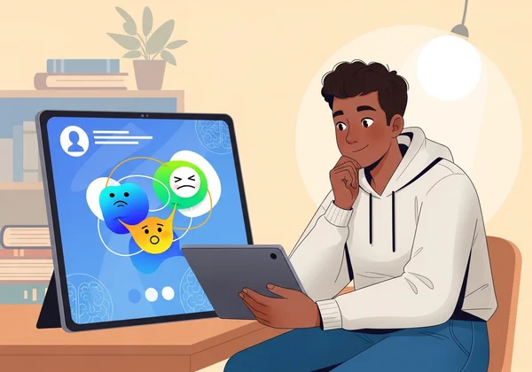 Studierende/r macht einen EI-Test auf einem Tablet, symbolisiert Selbstfindung