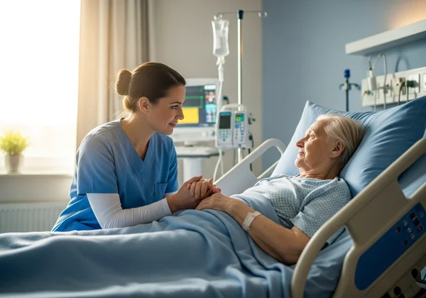 Compassionate nurse showing emotional intelligence with patient