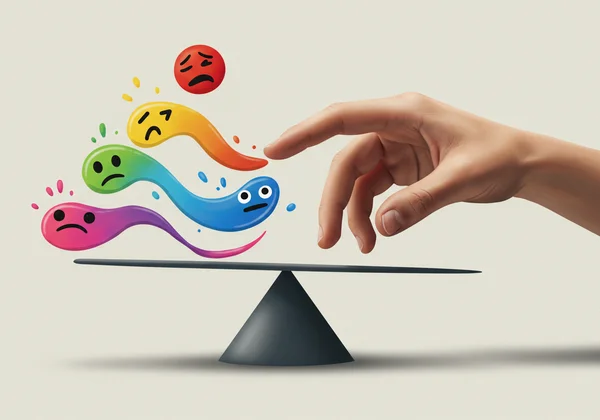 Hand gently guiding or balancing emotional responses